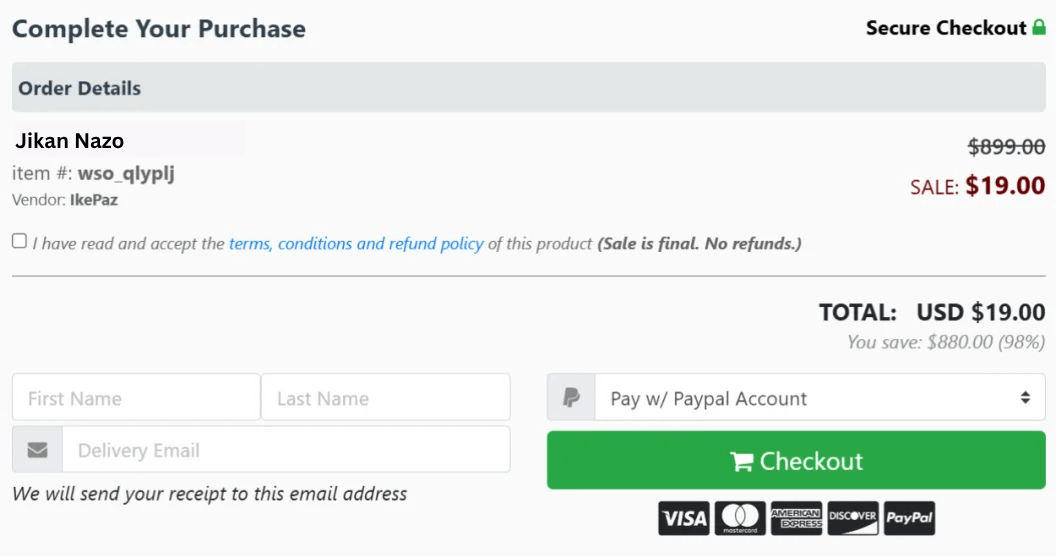 Jikan Nazo checkout page
